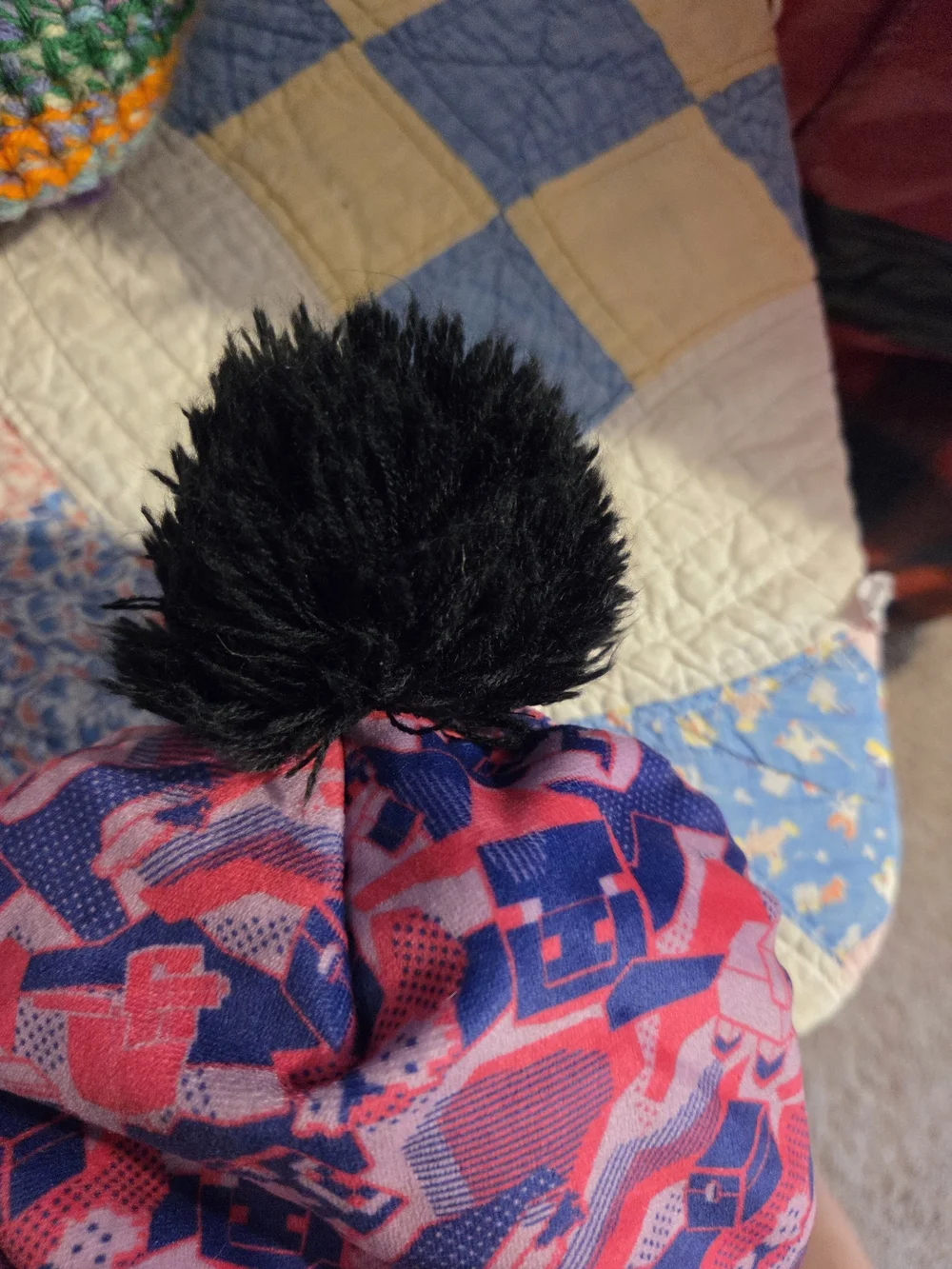 Minecraft Pink & Blue Pom-Top Beanie with Black Cuff 15+ Teen/Adult
